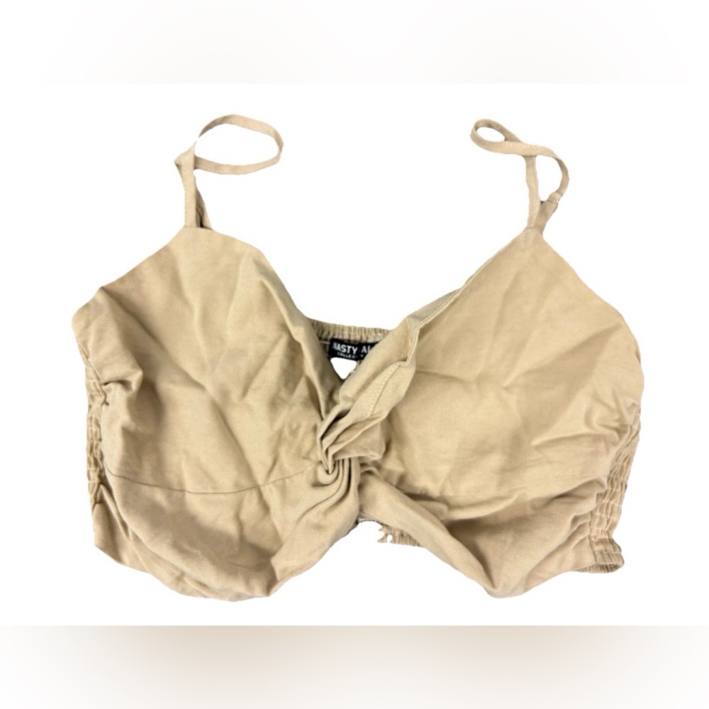 Nasty Gal Womens Linen Blend Natural Beige Knot Front Tube Top